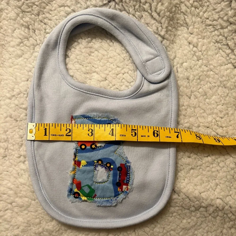 Newborn Bib, Letter B Ragged Edge Applique, Truck, Car Design